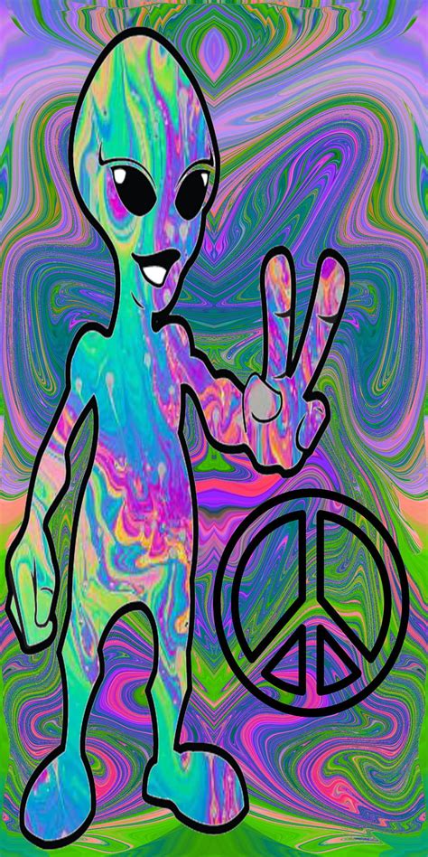 Psychedelic Alien Alien Art Colorful Pattern Peace Sign