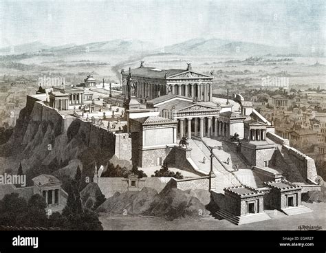 Rekonstruktion Der Akropolis Von Athen Griechenland Stockfoto Bild