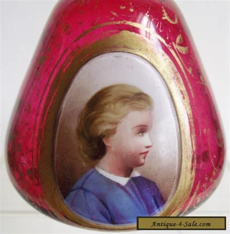 Moser Bohemian Cranberry Art Glass Portrait Perfume Gold Enamel Scent