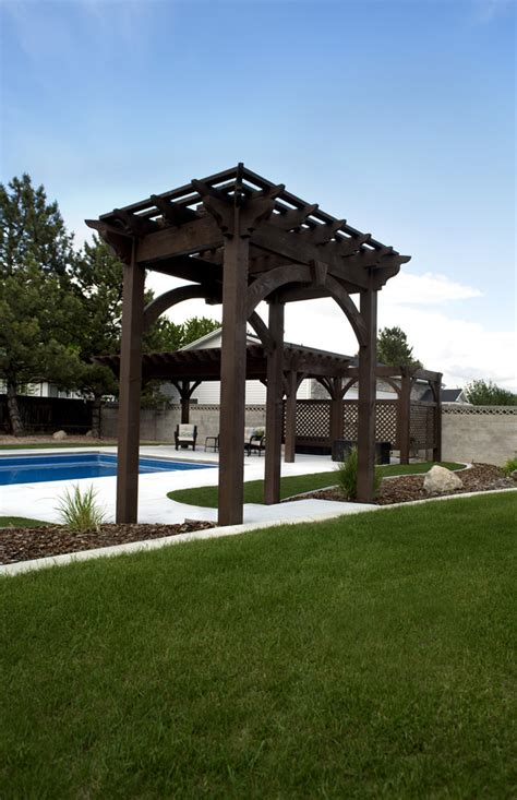 Timber Frame Poolside Pergola With Privacy Lattices Arbor Modern