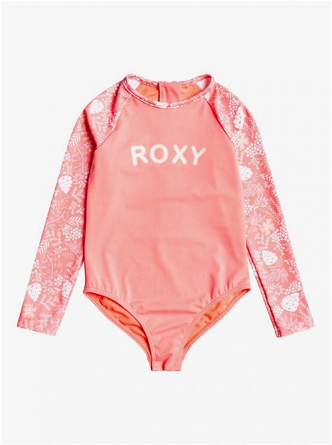 Roxy Girls Swim 2 7 Happiness Long Sleeve Upf 50 One Piece Zip Up Rash Vest Shellpink