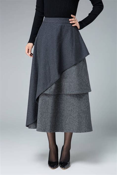 Gray Wool Skirt Maxi Winter Skirt Layered Skirt High Etsy Wool