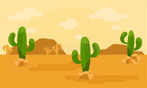 Landscape With Cactus Vector Illustration Desert Background In Mexico