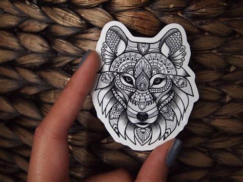 Wolf Sticker Mandala Wolf Sticker Zentangle Wolf Ink Pen Drawings Ink