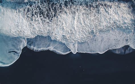Download Wallpapers Ocean Coast Black Sand Aerial View