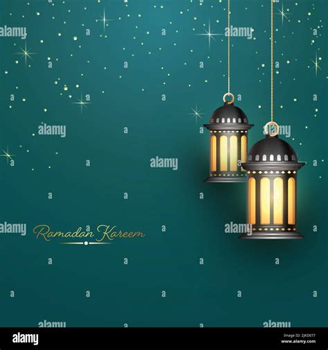 Golden Ramadan Kareem Font With 3d Lit Arabic Lanterns Hang And Light