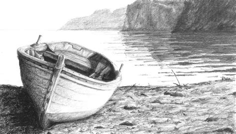 Next the pencil drawing is coated with matt medium to create a soft, smooth layer that the pen can glide across. Boat on a Shore Graphit Pencil Drawing Class | Landscape ...