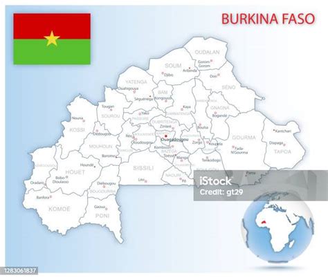 Peta Administratif Burkina Faso Terperinci Dengan Bendera Negara Dan