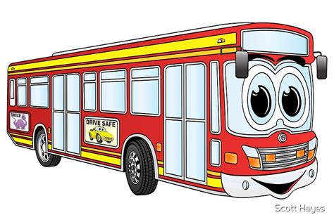 Red City Bus Cartoon By Scott Hayes Redbubble