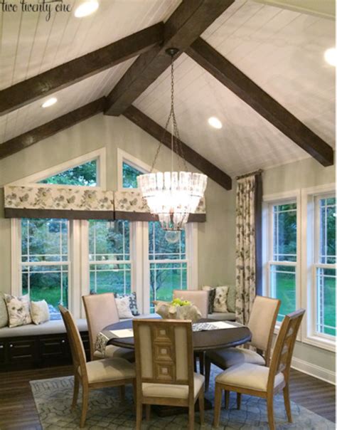 For a modern household, a vaulted ceiling extends upward from walls to the the additional height brings in extra natural light by leaving more room for tall windows. What size windows - 10' + Cathedral Ceiling
