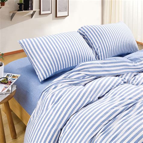 Sky Blue White Stripe Pattern 34pcs Sheet Pillowcase And Duvet Cover