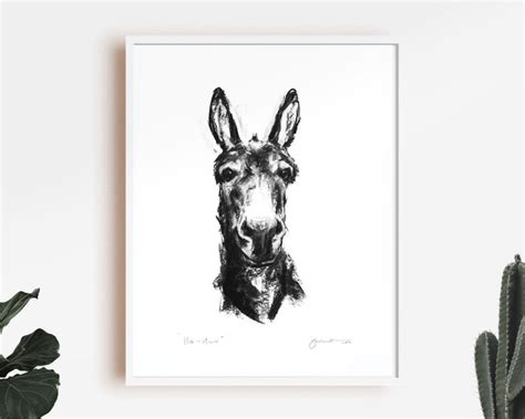 Donkey Drawing Print Donkey Art Print From A Charcoal Etsy
