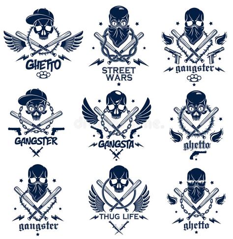 Gangster Emblem Logo Or Tattoo With Aggressive Skull Baseball Bats And