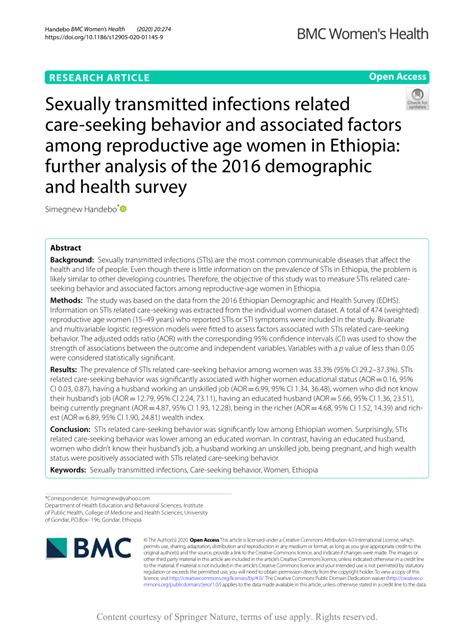 Pdf Sexually Transmitted Infections Related Care Seeking Behavior And