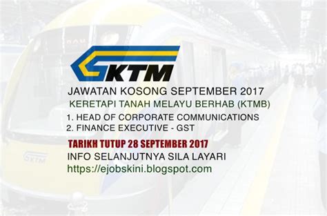 Iklan jawatan kosong keretapi tanah melayu (ktmb). Keretapi Tanah Melayu Berhad (KTMB) Jawatan Kosong ...