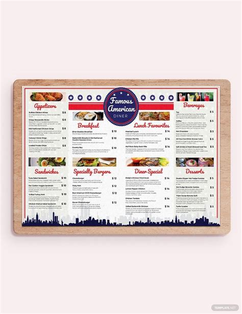 American Dinner Restaurant Menu Template In Pages Publisher Word