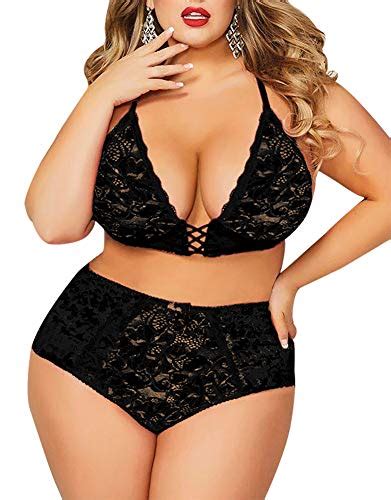 plus size lingerie set for women sexy crushed velvet mesh lace up halter bralette and high waist