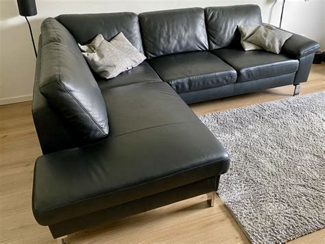 Black Leather Corner Sofa Living Room Original Antike Möbel