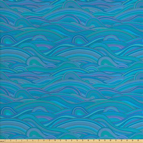 Sea Fabric By The Yard Unusual Pattern With Waves River Ocean Seascape