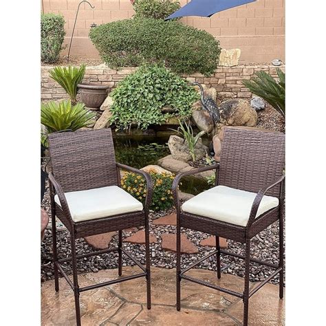 Shop Kokomo Rattan Outdoor Bar Stools With Armrest And Footrest 2 Pack