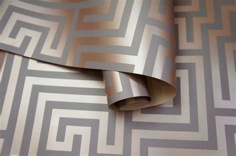 Holden Decor Glistening Maze Greyrosegold Metallic Geometric Wallpaper