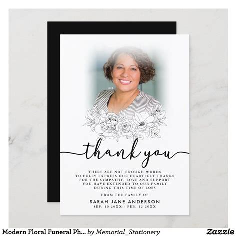Modern Floral Funeral Photo Thank You Card Funeral Thank