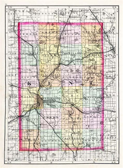 Historic Map 1873 Map Of Kent County Michigan Vintage Wall Art
