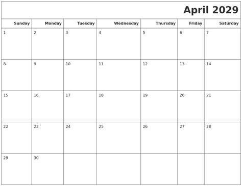 April 2029 Calendars To Print