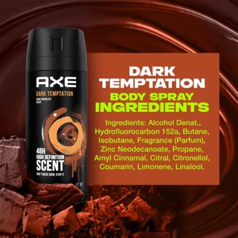 axe dark temptation men s deodorant body spray dark chocolate scent aluminium free 4 0 oz