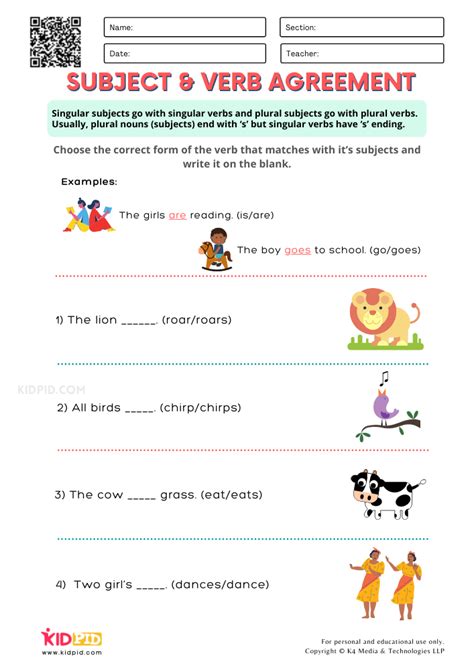 Agreement Of Subjects And Verb Printable Worksheets For Grade 2 Kidpid