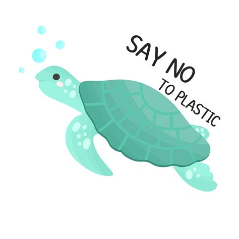 Turtle Poster With Say No Plastic Save Sea Animal Environment