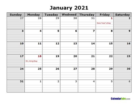 2021 Monthly Calendar With Daily Notes Free Printable Templates