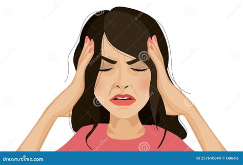 Woman Having A Painful Headache Illustration Stock Illustration