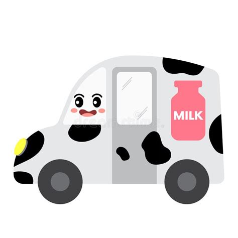 Milk Truck Transportation Cartoon Character Side View Vector
