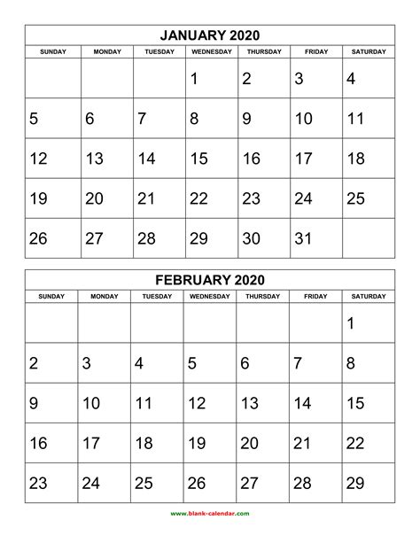 Free Download Printable Calendar 2020 2 Months Per Page 6 Pages