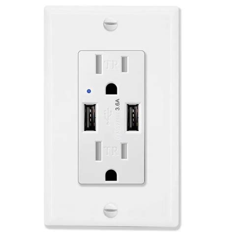 Wall Outlet With 36a Usb Ports 15 Amp Duplex Tamper Resistant