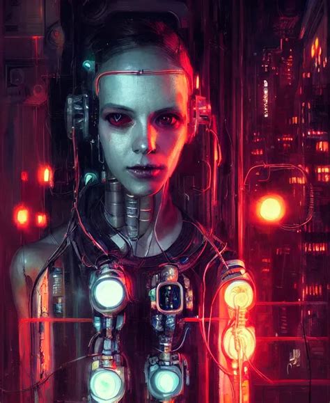 Portrait Of Cute Robot Cyborg Woman Many Wires And Stable Diffusion