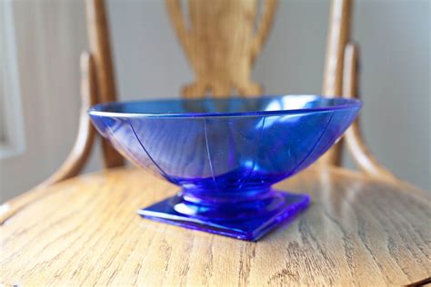 Vintage Cobalt Blue Glass Bowl Etsy