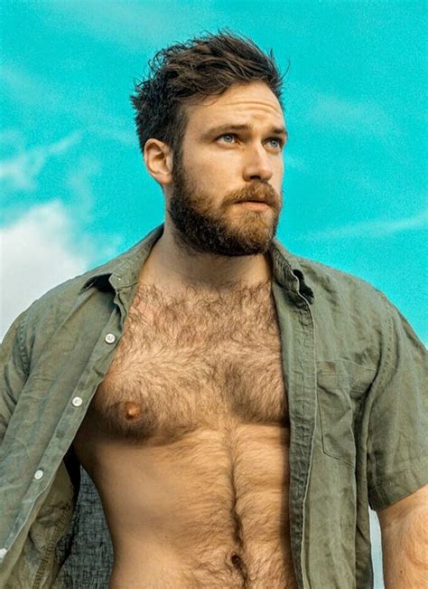 Shirtless Male Muscular Hairy Body Chest Bearded Hunk Beefcake Photo