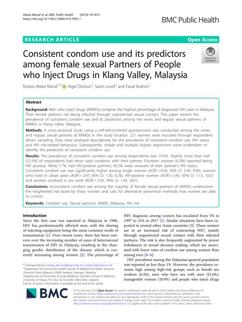 Pdf Consistent Condom Use And Its Predictors Among Female Sexual