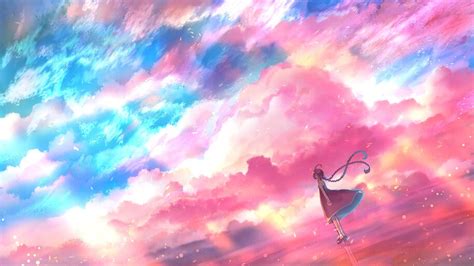 Beautiful Blue Pink Sky Cloud Anime Scenery 4k 6