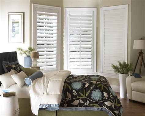 Dining room, living room, kitchen or bathroom. Contemporary bedspread, with Plantation Shutters ...