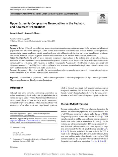 Upper Extremity Compressive Neuropathies In The Pediatric And