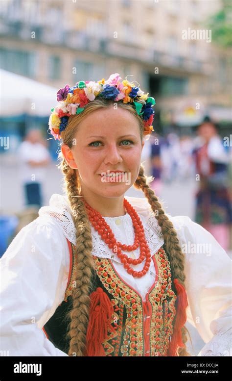 Polish Girl With Typical Costume Cracow Poland Stock Photo Alamy