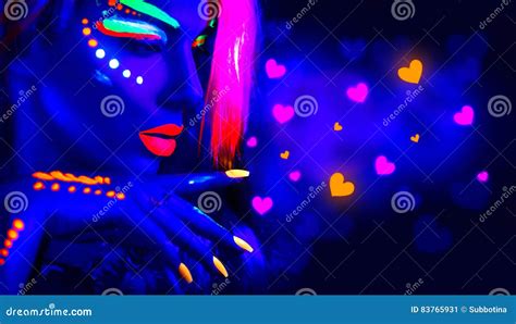 valentine`s day disco party fashion model girl in neon light stock image image of dance