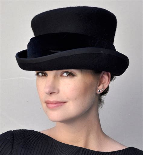 Formal Black Hat Ladies Black Winter Hat Funeral Hat Black Winter Top Hat Downton Abbey Hat