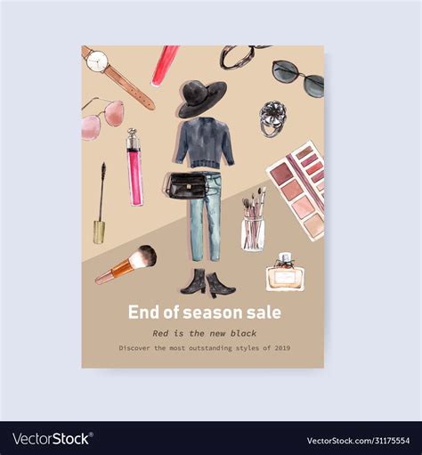 Fashion Poster Design With Outfit Cosmetics Vector Image