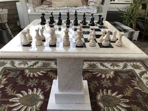 Large Marble Square Chess Table With Chess Pieces Chessbaron Chess