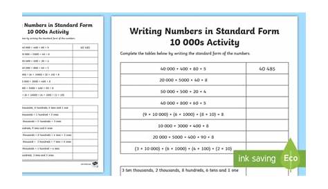 write numbers in standard form worksheet