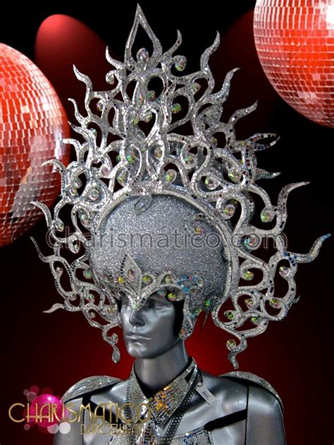 Openwork Glitter Silver Headdress With Mirror Tiles And Iridescent Crystals
